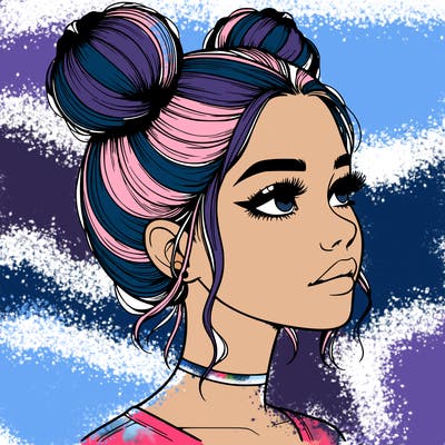 realistic girl with buns on the top of her head