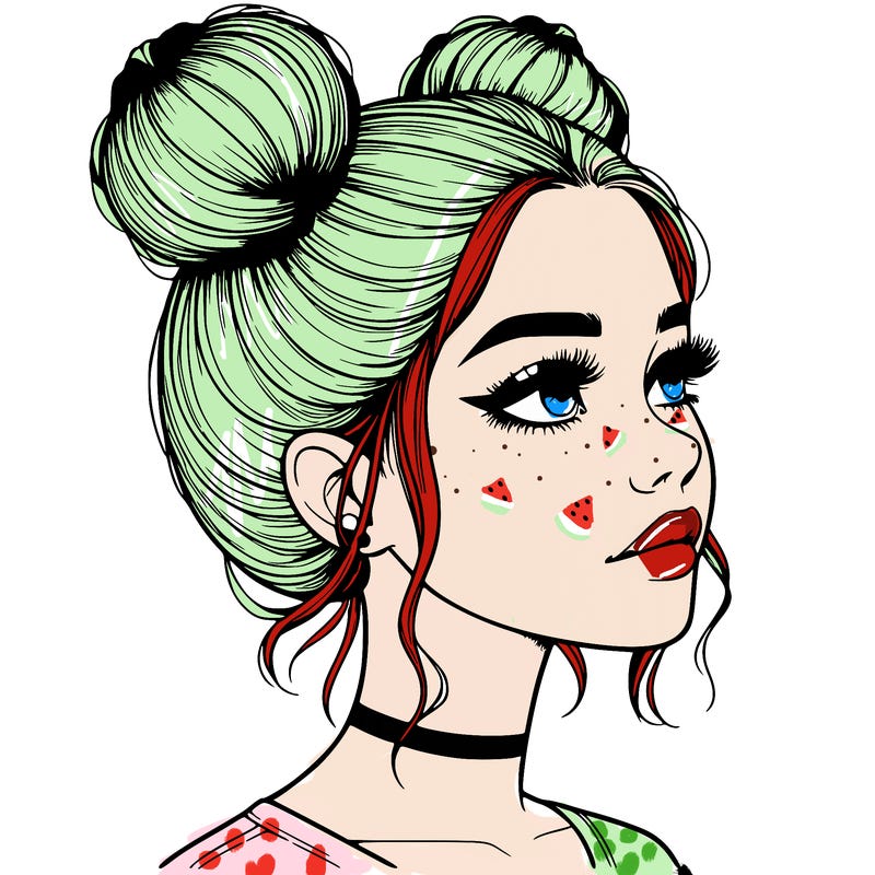 realistic girl with buns on the top of her head