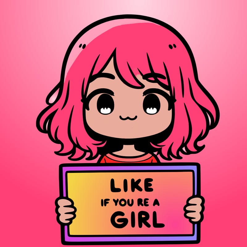 a cute girl holding a sign that says like if you’re a girl