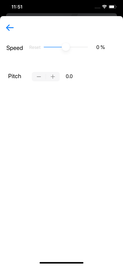 Interface of the Worship Remote app featuring a speed control slider and pitch adjustment buttons for audio playback.