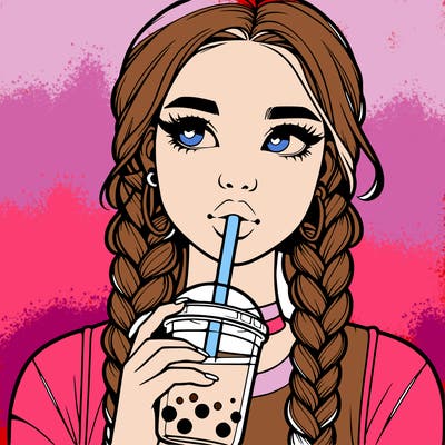 realistic girl with braided hair drinking boba