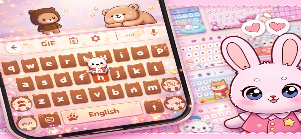 Cute Keyboard: Kawaii & Emoji - Cute kawaii keyboard themes with pink pastel designs and animal characters like bears and bunnies