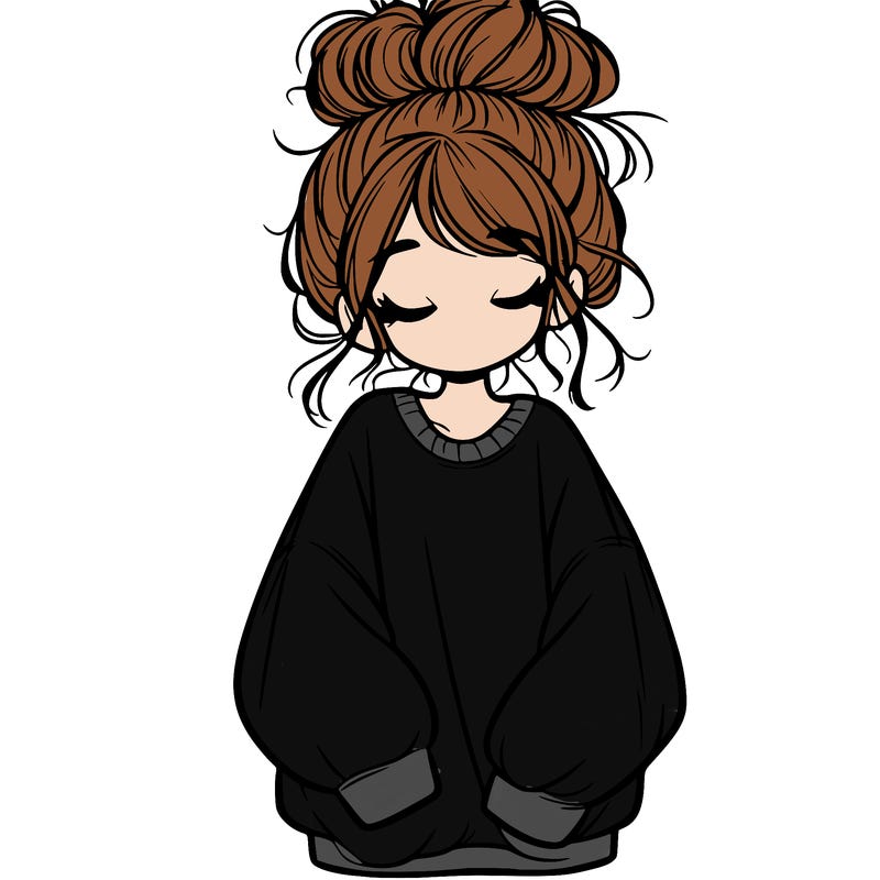 girl with baggy sweatshirt and messy bun