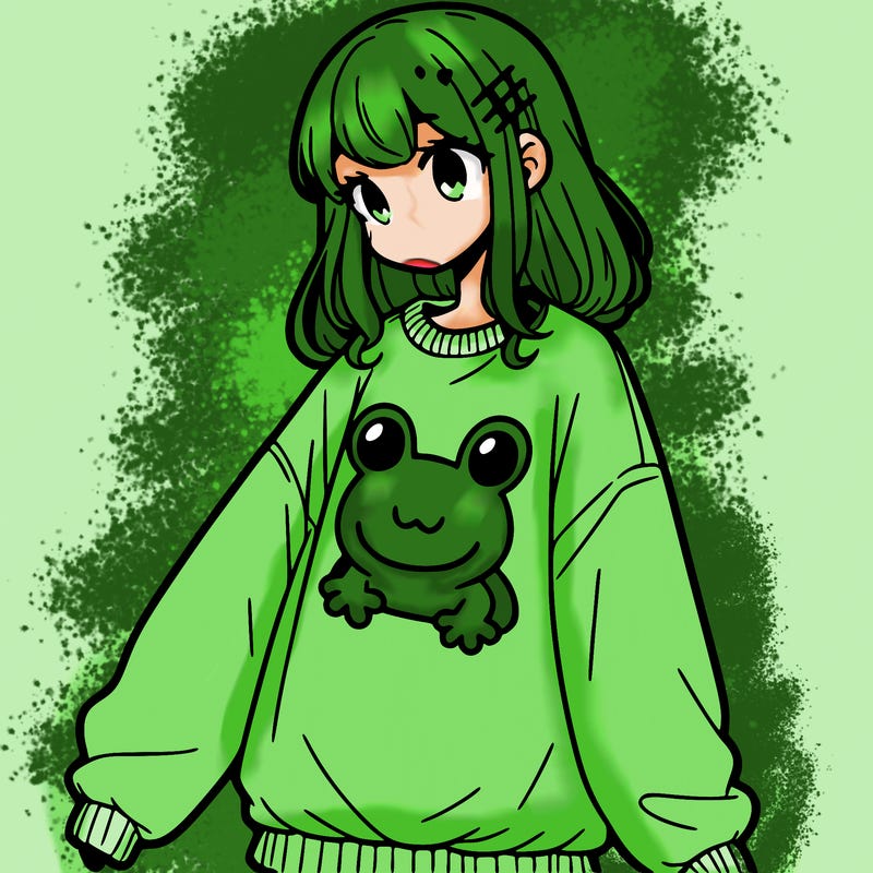 girl wearing frogging sweatshirt
