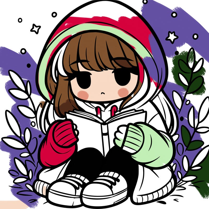 girl in oversized hoodie reading a book