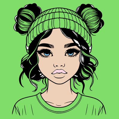 realistic girl with buns in her hair with a beanie on