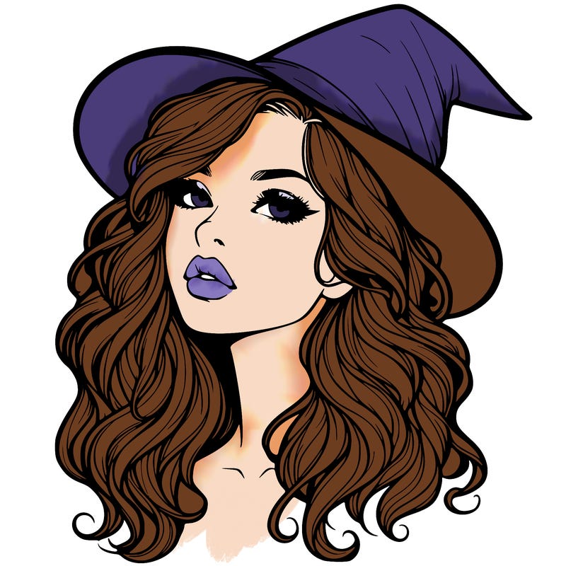 realistic witch girl with wavy hair and lips