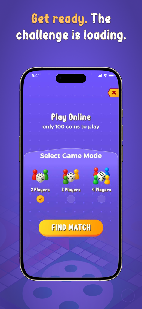Ludo Voice - Pantalla de la aplicación Ludo Voice para seleccionar el número de jugadores y encontrar una partida en línea.