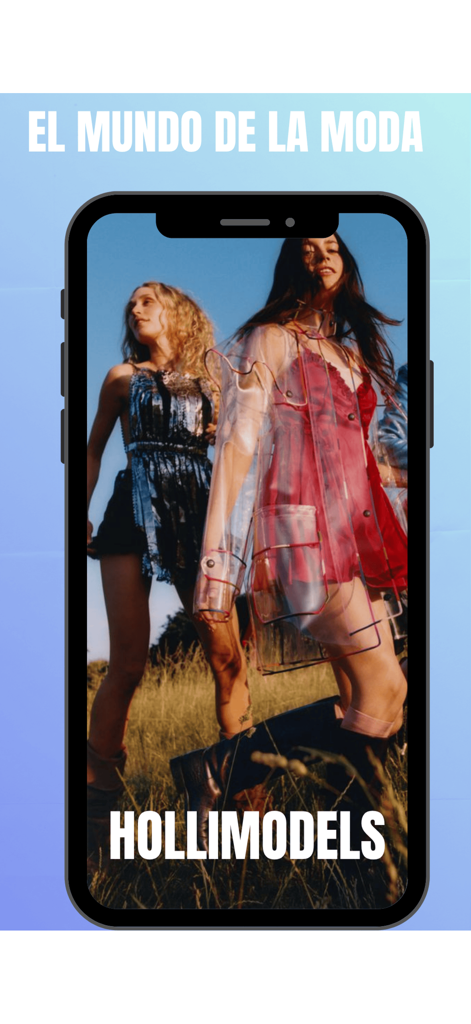HolliModels - HolliModels App-Startbildschirm mit Mode-Models und dem Text El Mundo de la Moda