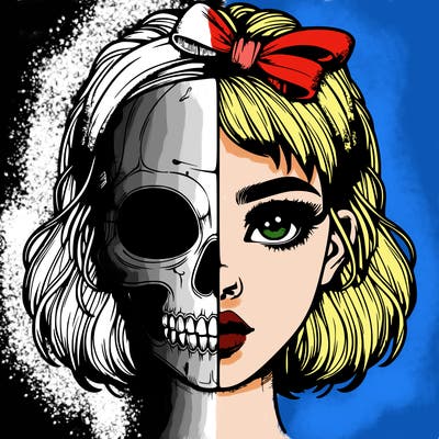 realistic girl with half skull mask
