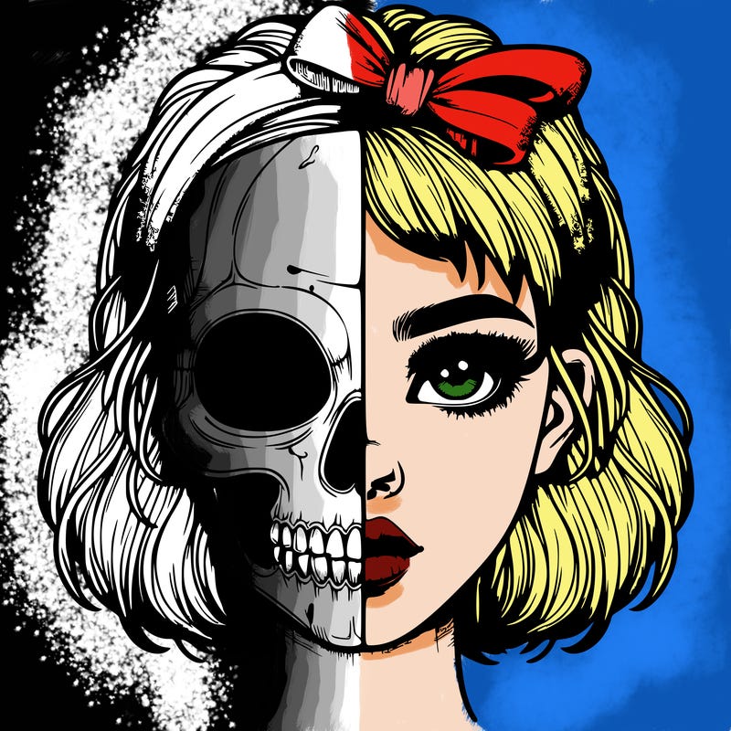 realistic girl with half skull mask