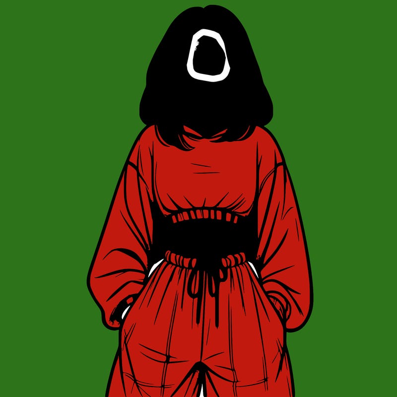 realistic girl faceless with baggy pants and a crop top