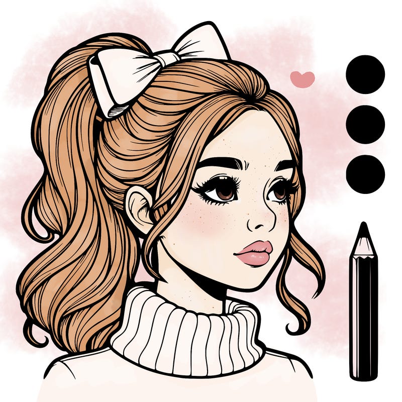 realistic girl with hair bow and turtleneck
