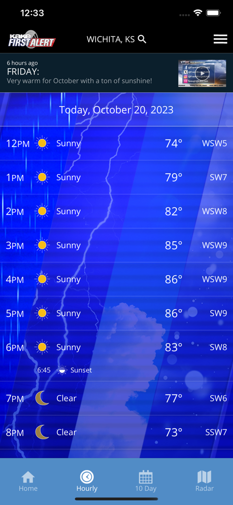 KAKE First Alert Weather app hourly forecast for Wichita Kansas