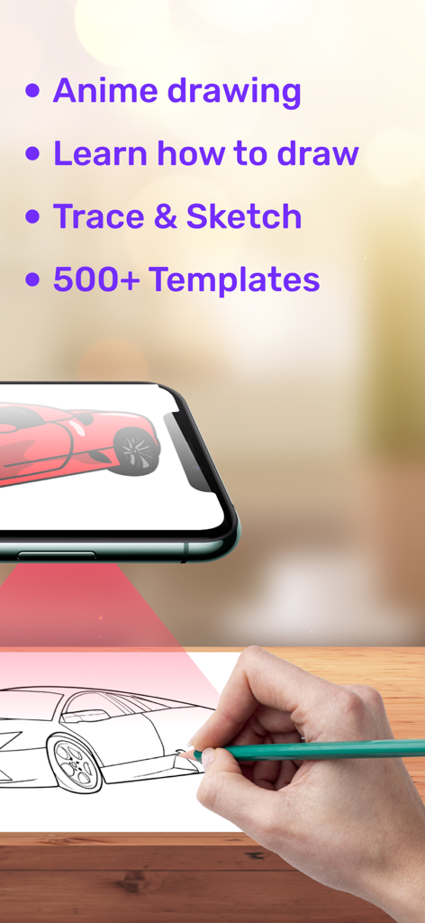 AR Drawing Sketch App: ArtEasy - A hand tracing a car sketch on paper using the AR Drawing ArtEasy app on a smartphone