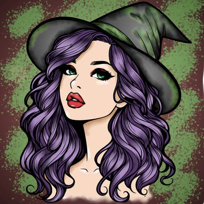 realistic witch girl with wavy hair and lips