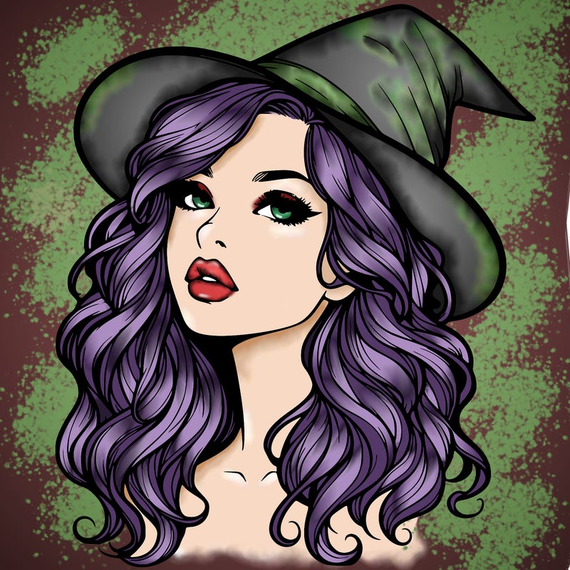 realistic witch girl with wavy hair and lips