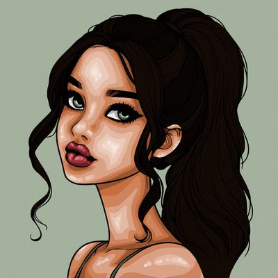 realistic girl with a ponytail on her hair and lips