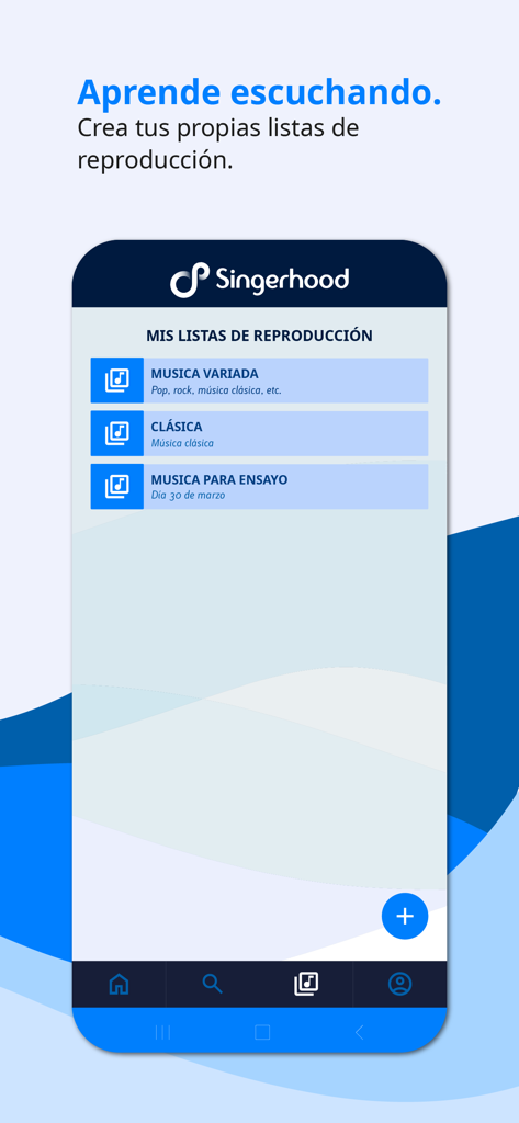 Singerhood - Singerhood app interface showing custom playlists for choral music rehearsal