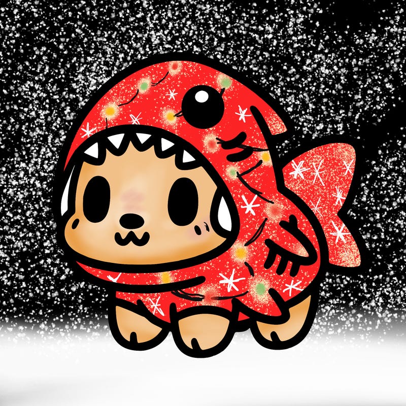 cute dog wearing a shark costume