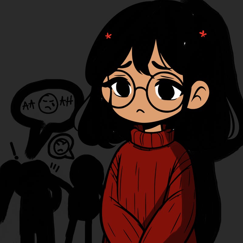 sad girl with glasses in a sweater