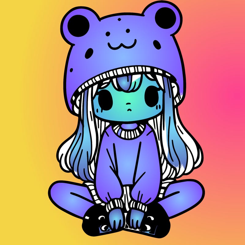 a girl wearing a frog hat and some frog socks