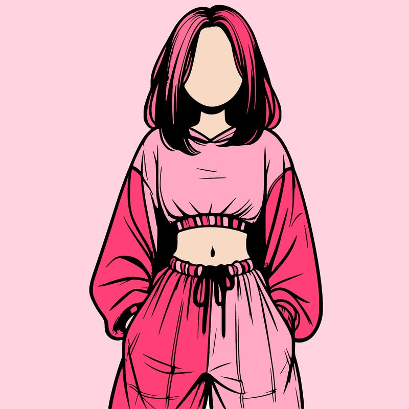 realistic girl faceless with baggy pants and a crop top