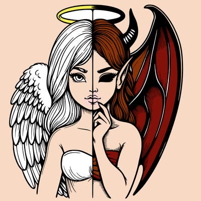 realistic angel half demon