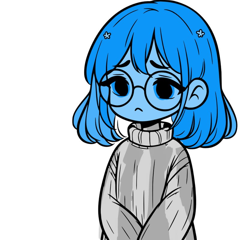 sad girl with glasses in a sweater
