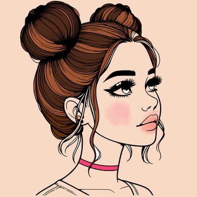 realistic girl with buns on the top of her head