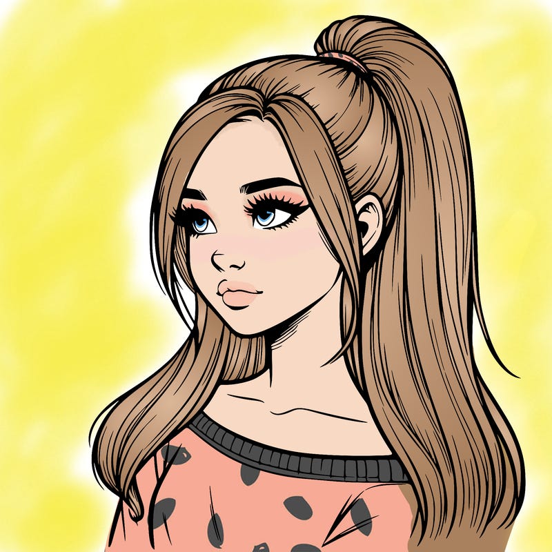 realistic girl with a high ponytail