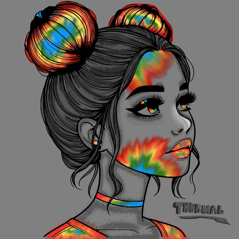 realistic girl with buns on the top of her head