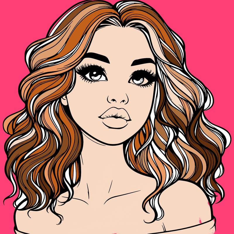realistic girl with wavy hair and lips