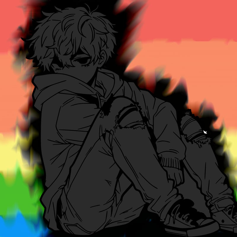 a male hoddie ripped jeans messy hair anime