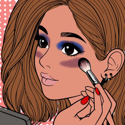 a realistic girl doing her makeup