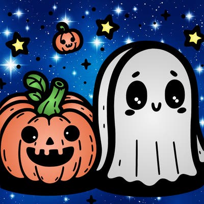 cute pumpkin and ghost