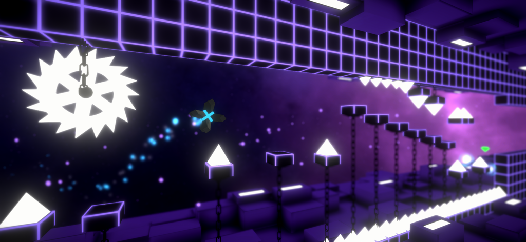 Geometry Jump 3D - A neon purple 3D platformer level in Geometry Jump 3D with a spinning saw obstacle