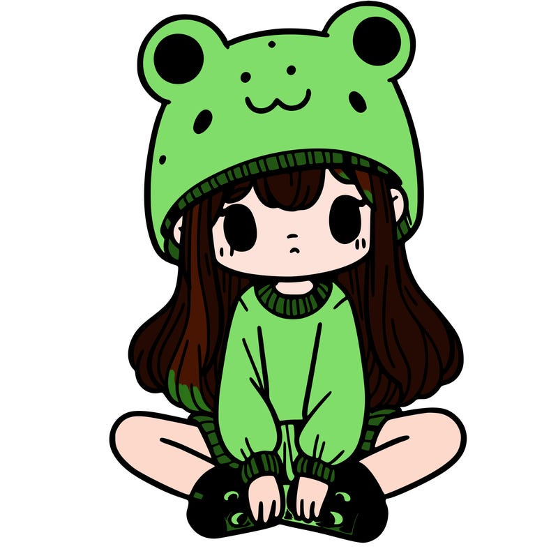 a girl wearing a frog hat and some frog socks