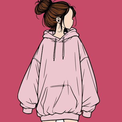realistic girl with a oversized sweatshirt on and a bun