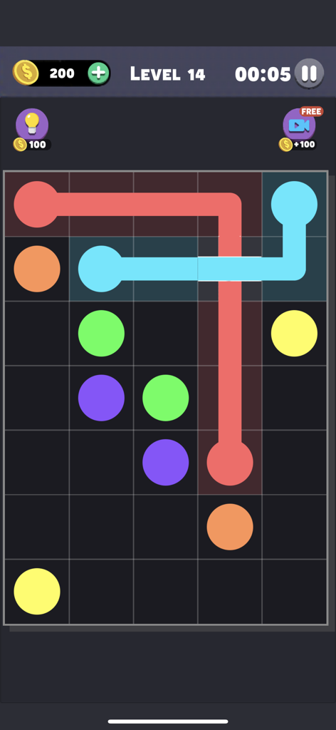 Same Color: Connect The Dots - Gameplay screenshot of Same Color Connect The Dots showing colored lines connecting dots on a puzzle grid
