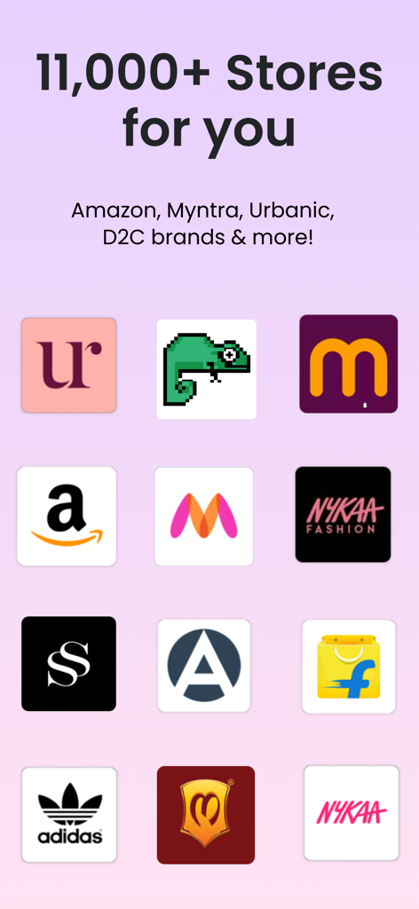 benny: AI fashion search - A display of over 11000 fashion stores and brand logos available on the benny app