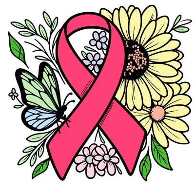 cancer awareness symbol with flowers and butterflies