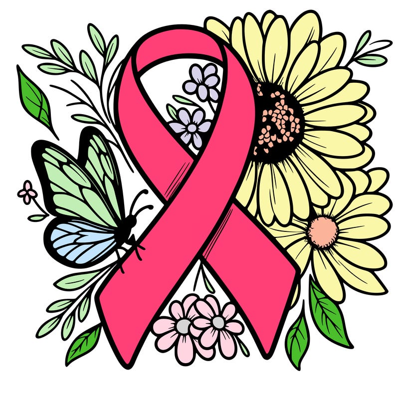 cancer awareness symbol with flowers and butterflies