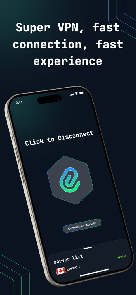 Super VPN Proxy app on iPhone showing a successful connection to a Canada server