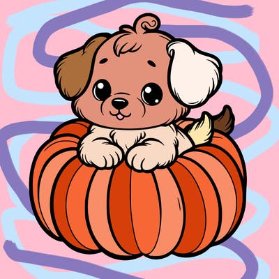 cute little puppy in a pumpkin
