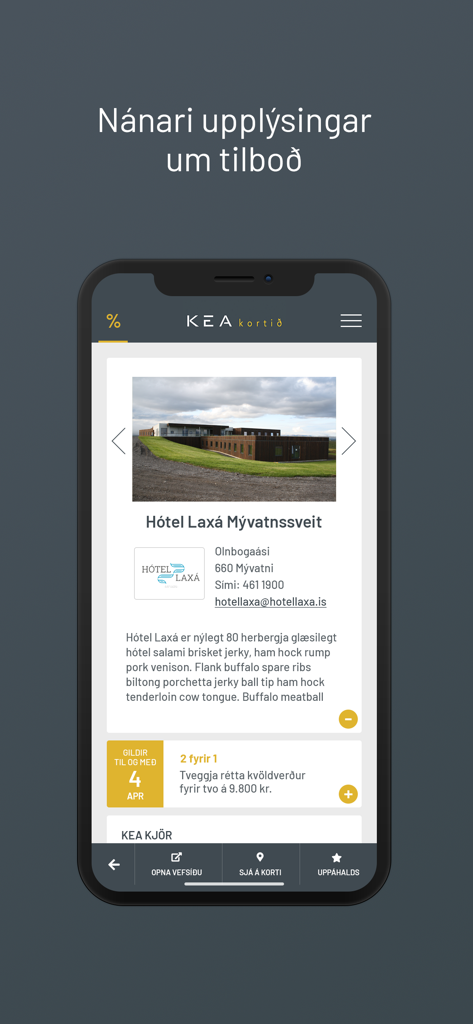 KEA membership app showing a hotel discount offer