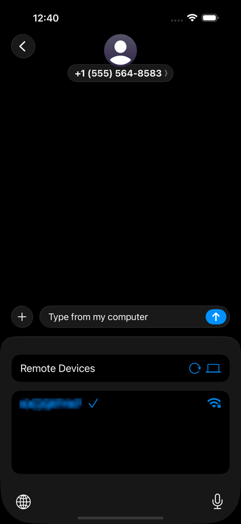 Remote Keyboard & Mouse - iPhone interface showing connected remote devices in the Remote Keyboard and Mouse app