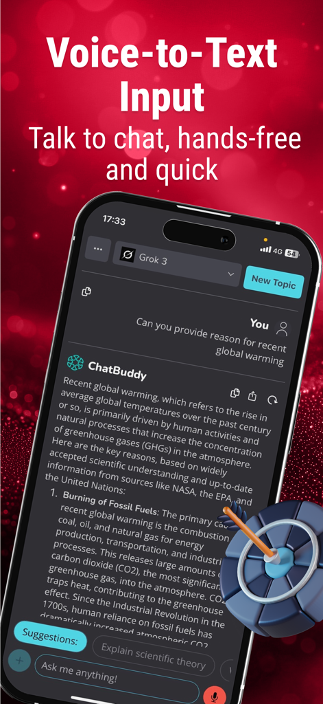 ChatBuddy - Multi-AI Assistant - ChatBuddy mobile app interface highlighting the voice to text input feature for hands-free AI chatting.