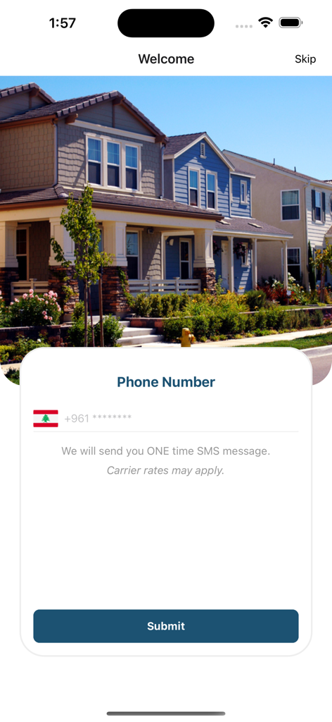 3ikary - 3ikary app welcome screen showing phone number input for user verification