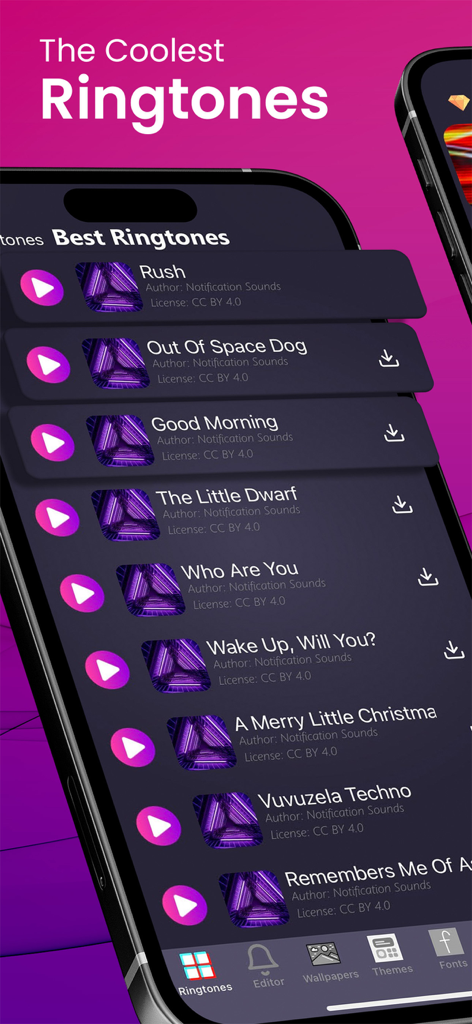 iPhone용 벨소리 앱 인터페이스 내에서 인기 벨소리 목록